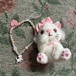 Disney Marie cat plush keychain aristocats & beaded phone charm wristlet 💘